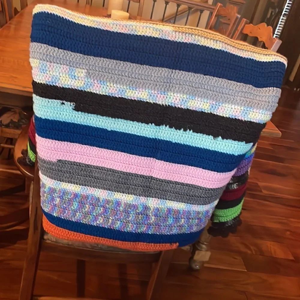 Hand Crocheted Multi-Color Throw - Picture 7 of 7